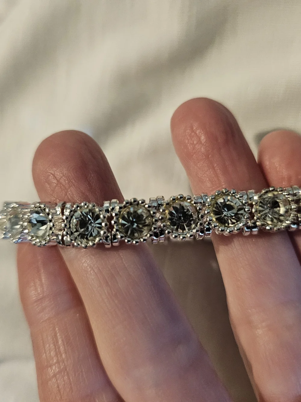Silver Baguette Crystal Stretch Bracelet - Women's Jewelry